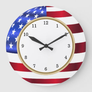 American Flag Trim Red White and Blue Große Wanduhr
