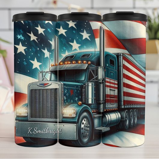 American Flag Truck Patriotic Road Thermosbecher