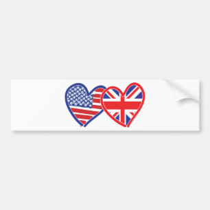 American Flag/Union Jack Flag Hearts Autoaufkleber