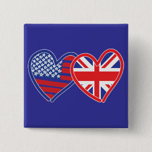 American Flag/Union Jack Flag Hearts Button
