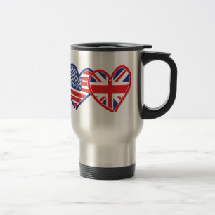 American Flag/Union Jack Flag Hearts Reisebecher