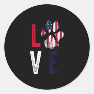 American Flag US Liebe Dog Paw Patriotic 4. Ju Runder Aufkleber