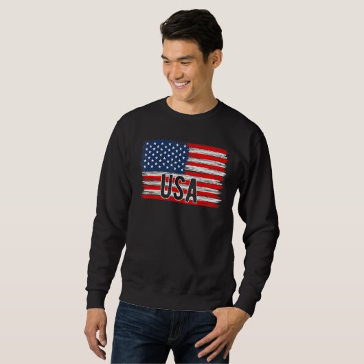 American Flag USA 4th of July Independence Day Pat Sweatshirt (Vorne ganz)