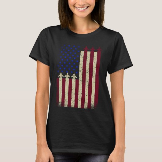 American Flag USA Airplane Jet Fighter Patriot 4th T-Shirt (Vorderseite)