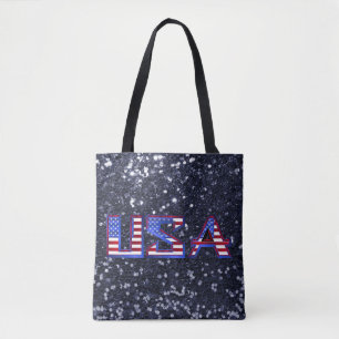 American Flag USA Blue Imitats Glitzer Tasche