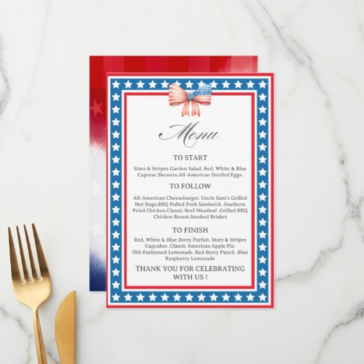 American Flag USA Flag Theme Menu Card Menükarte (Vorderseite/Rückseite Beispiel)