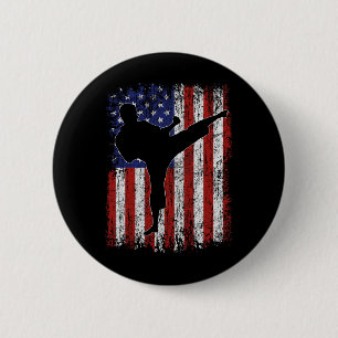American Flag Usa High Kick Karate Silhouette Part Button