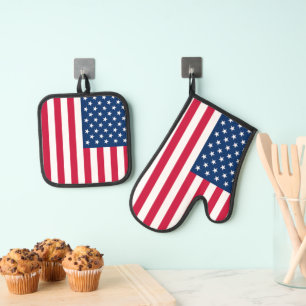 American Flag USA Oven Mitt & Pot Holder Set