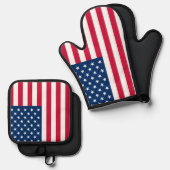 American Flag USA Oven Mitt & Pot Holder Set (Vorderseite/Rückseite)