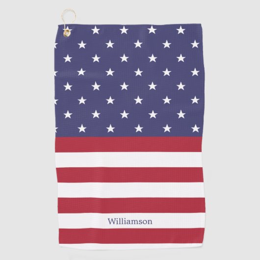 American Flag USA Patriotic Stars Name Golfhandtuch (Vorderseite)