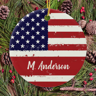 American Flag USA Personalisiert Patriotic Keramikornament