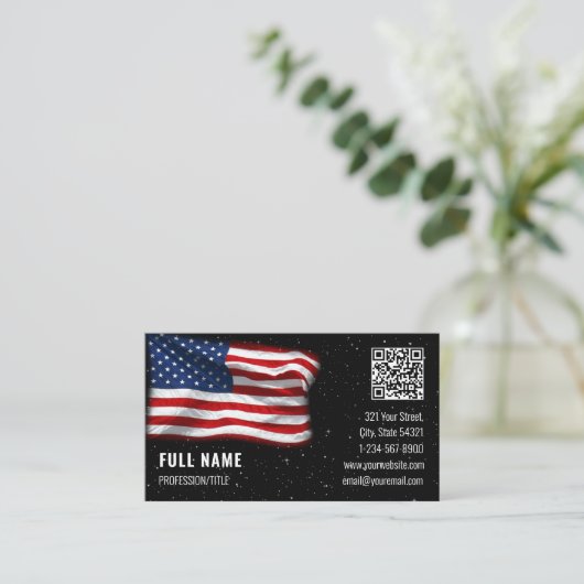 American Flag USA QR Code Business Card Visitenkarte (Stehend Vorderseite)