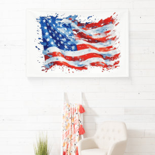 American Flag USA Watercolor 4. Juli Banner