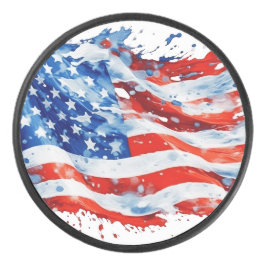American Flag USA Watercolor 4. Juli Eishockey Puck