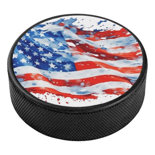 American Flag USA Watercolor 4. Juli Eishockey Puck (3/4)
