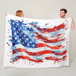 American Flag USA Watercolor 4. Juli Fleecedecke