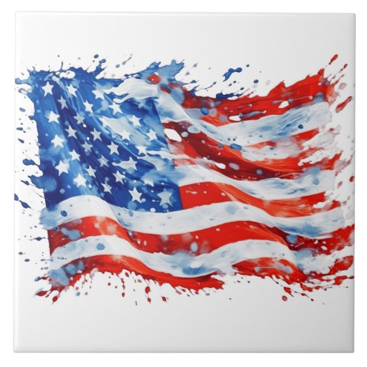 American Flag USA Watercolor 4. Juli Fliese (Vorderseite)