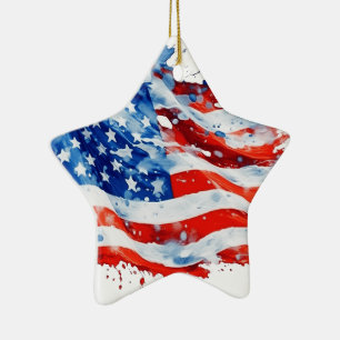 American Flag USA Watercolor 4. Juli Keramik Ornament