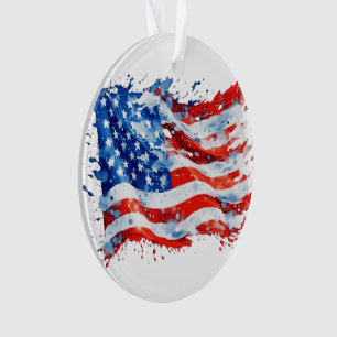 American Flag USA Watercolor 4. Juli Ornament