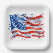 American Flag USA Watercolor 4. Juli Pappteller (Vorderseite)
