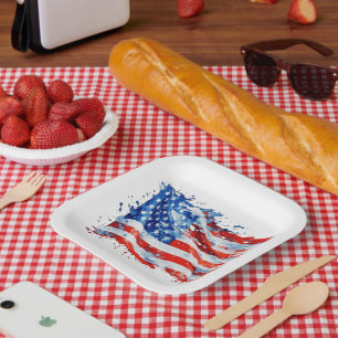 American Flag USA Watercolor 4. Juli Pappteller