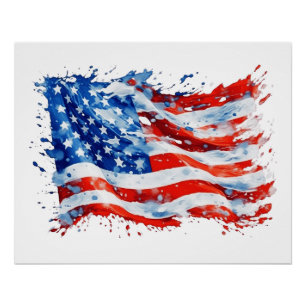 American Flag USA Watercolor 4. Juli Poster