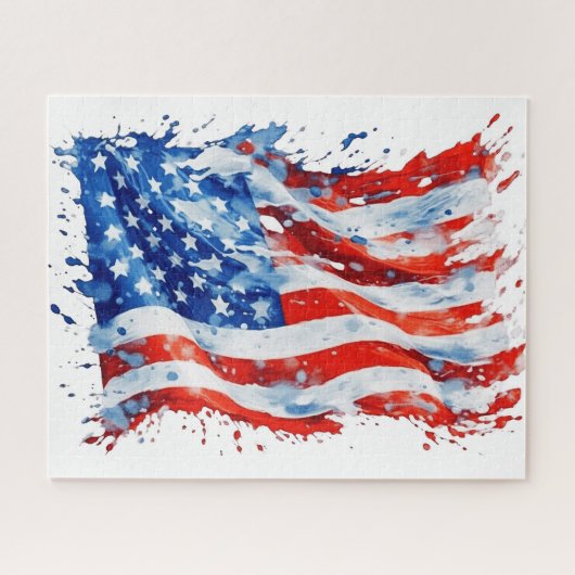 American Flag USA Watercolor 4. Juli Puzzle (Horizontal)