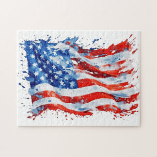 American Flag USA Watercolor 4. Juli Puzzle