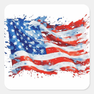 American Flag USA Watercolor 4. Juli Quadratischer Aufkleber