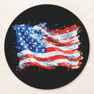 American Flag USA Watercolor 4. Juli Runder Pappuntersetzer