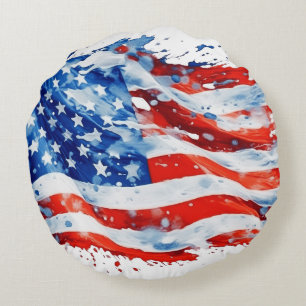American Flag USA Watercolor 4. Juli Rundes Kissen