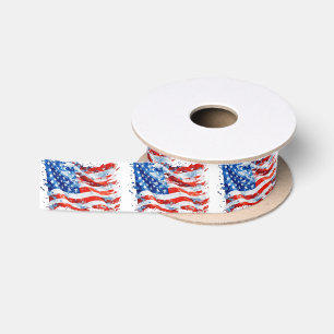 American Flag USA Watercolor 4. Juli Satinband