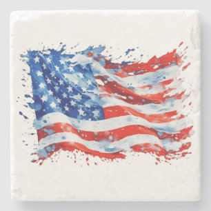 American Flag USA Watercolor 4. Juli Steinuntersetzer