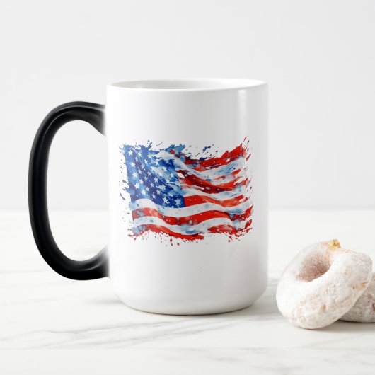 American Flag USA Watercolor 4. Juli Verwandlungstasse (Mit Donut)