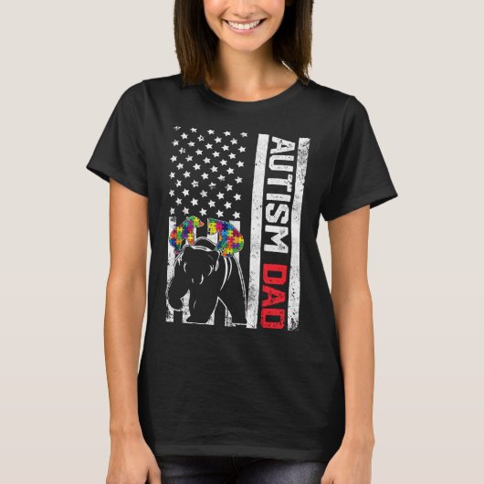 American Flag Vater Bear Autism Awareness Support  T-Shirt (Vorderseite)
