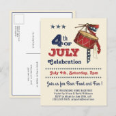 American Flag Vintag Drum 4. JULY Celebration Einladungspostkarte (Vorne/Hinten)