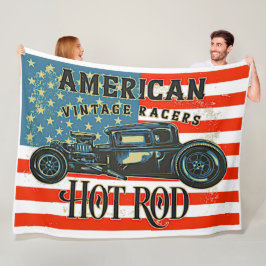 American Flag Vintag Racing Frisierte Auto Car Fleecedecke