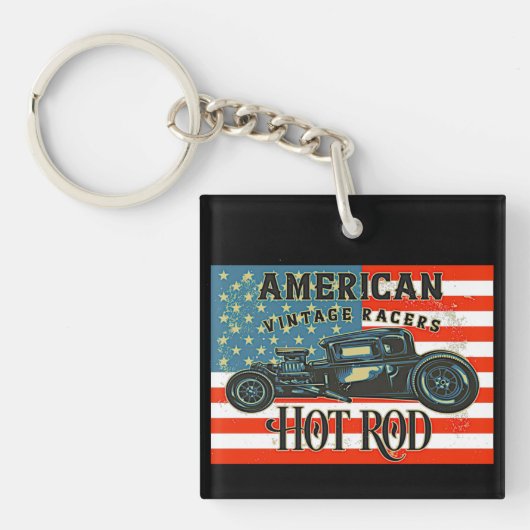 American Flag Vintage Racers Hot Rod Car  Schlüsselanhänger (Vorderseite)