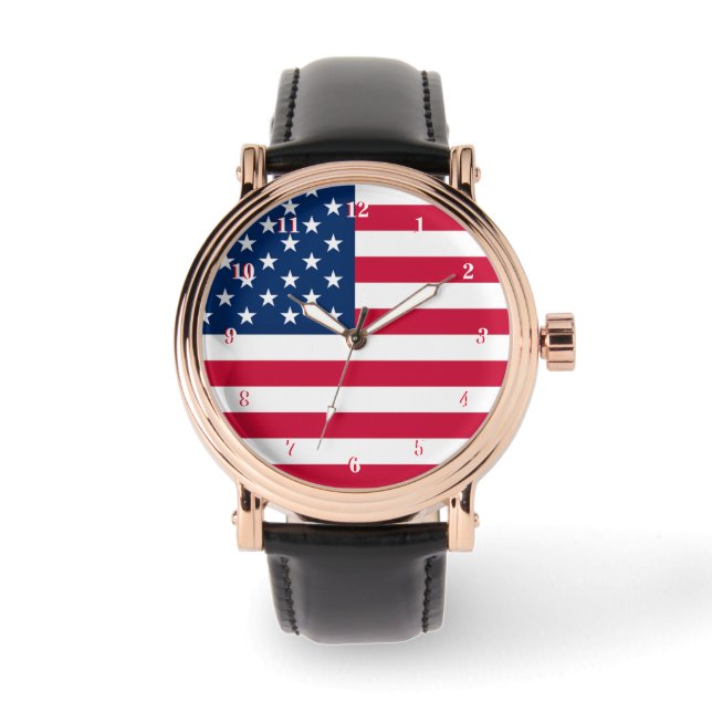 American Flag Watch USA Patriotic Gift Armbanduhr (Vorderseite)