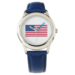American Flag Watch von Kindern (Blaulederband) Armbanduhr