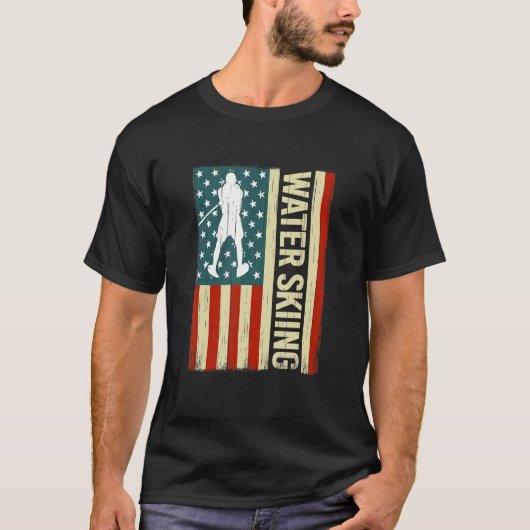 American Flag Water Skiing waterskiing USA men Wat T-Shirt (Vorderseite)