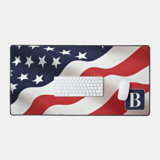 American Flag Wave Personalisiert Monogram Schreibtischunterlage (Tastatur & Maus)