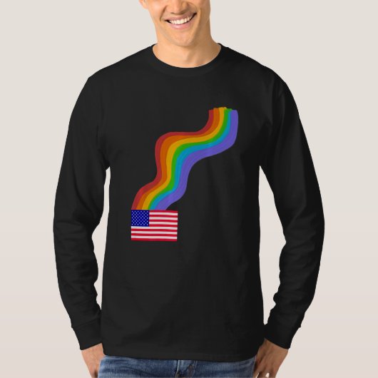 American Flag Wavy Rainbow ROYGBIV Pride in USA Ra T-Shirt (Vorderseite)