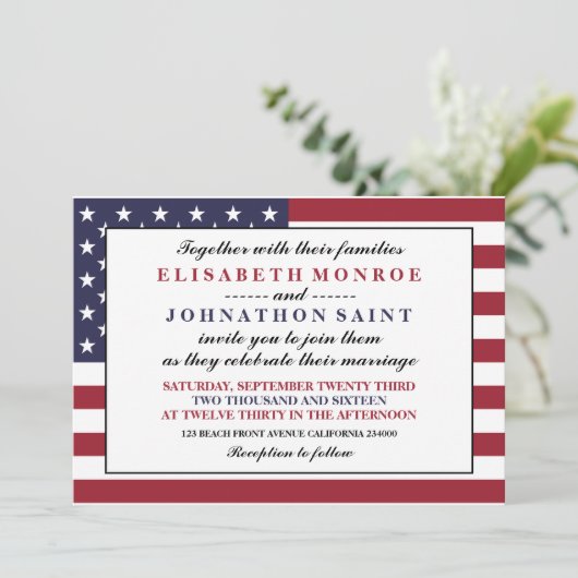 American Flag Wedding Einladung (Stehend Vorderseite)