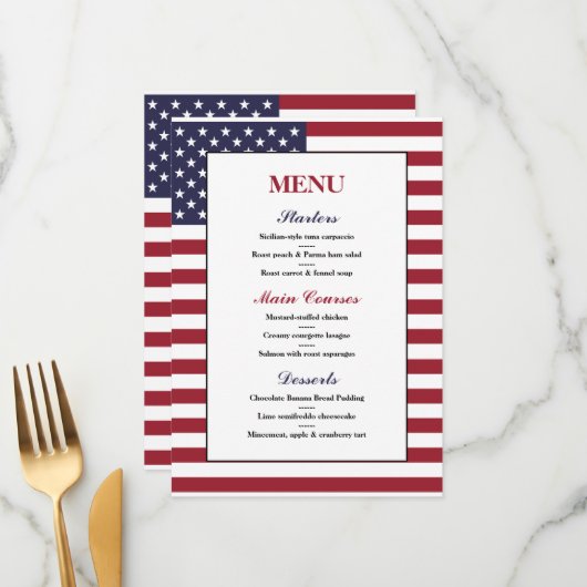 American Flag Wedding Menu Menükarte (Vorderseite/Rückseite Beispiel)