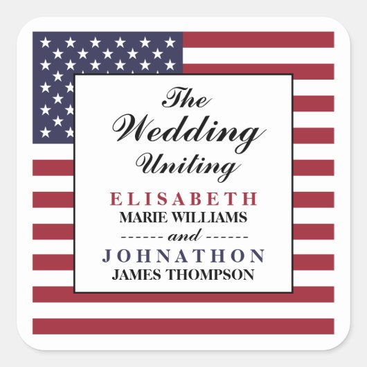 American Flag Wedding Quadratischer Aufkleber (Vorderseite)