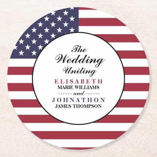 American Flag Wedding Runder Pappuntersetzer (Vorderseite)