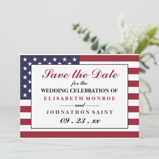 American Flag Wedding Save The Date (Stehend Vorderseite)