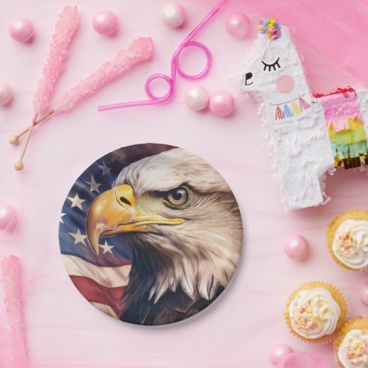 American Flag with Bald Eagle Head Pappteller (Party)