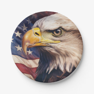 American Flag with Bald Eagle Head Pappteller
